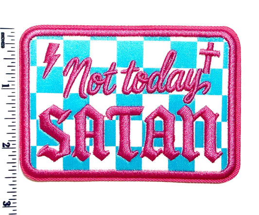 Not Today Satan Embroidered Checkered Patch - Iron-On Applique