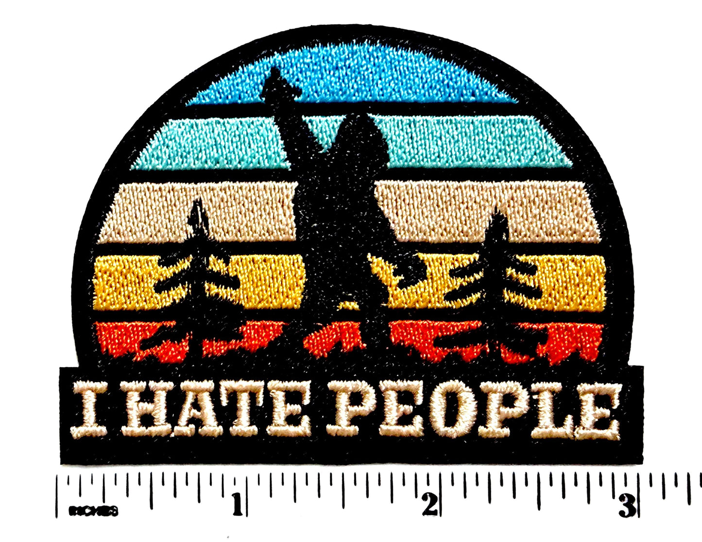 Bigfoot I Hate People Patch – Funny Sasquatch Retro Sunset Embroidered Iron On Patch – Sarcastic Introvert Gift – Trucker Hat Backpack