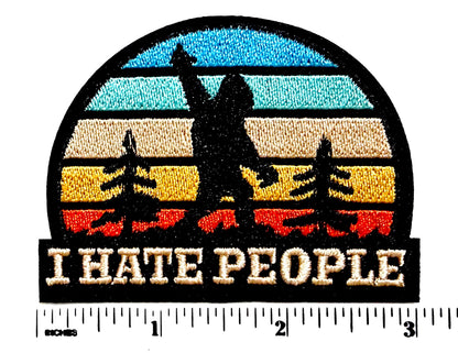 Bigfoot I Hate People Patch – Funny Sasquatch Retro Sunset Embroidered Iron On Patch – Sarcastic Introvert Gift – Trucker Hat Backpack