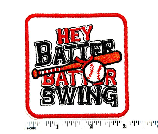 Hey Batter Batter Swing Embroidered Baseball Patch - Iron-On Applique