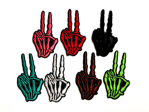 Skeleton Hand peace sign patch - Embroidered Iron on patch 3.25”