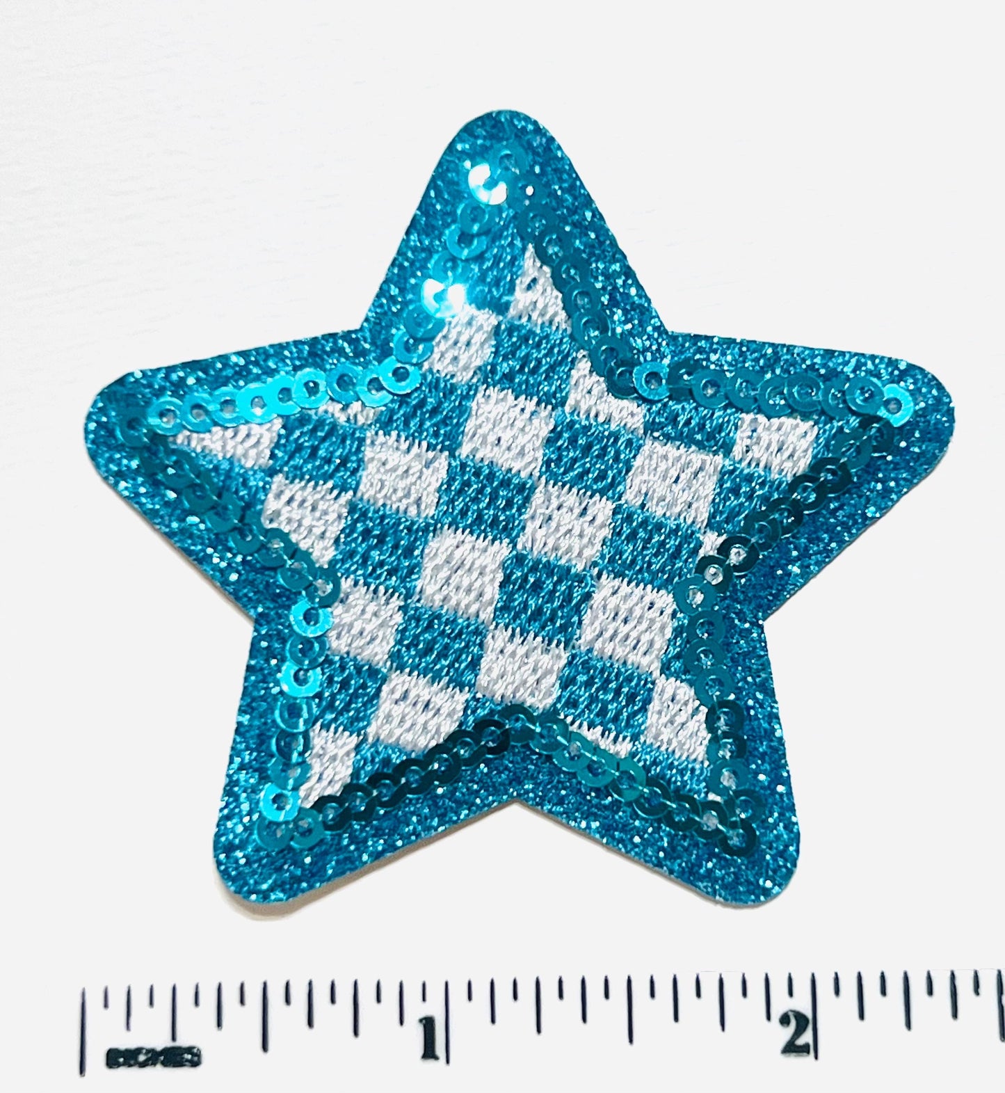 Checkered Star with Sequins outline 2.5”