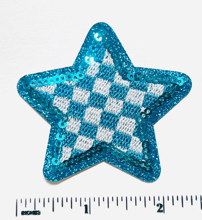 Checkered Star with Sequins outline 2.5”