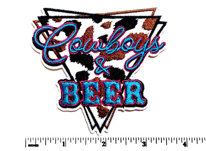Cowboys & Beer cow print Embroidered Patch - Iron On Applique