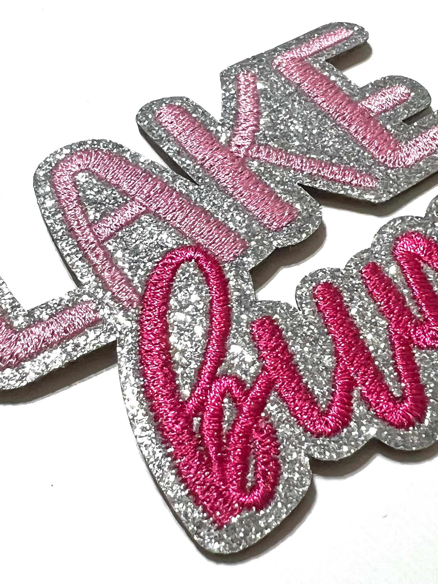Lake Bum - Embroidered Iron on patch with silver glitter 3.5”