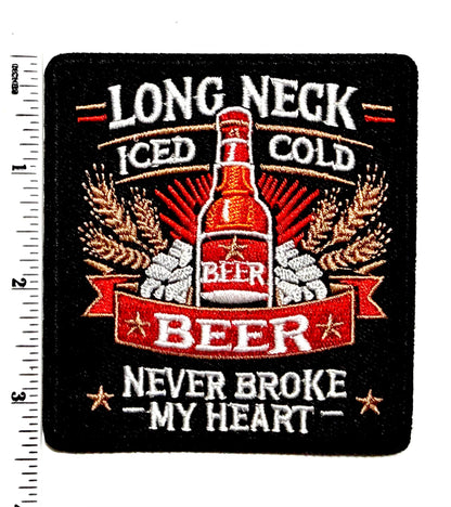 Long Neck Iced Cold Beer - Embroidered Iron On Patch with Glitter 3.25"