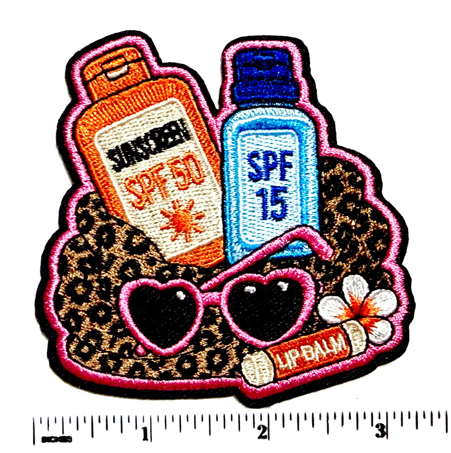 Beach bag contents; sunscreen, sunglasses patch - Embroidered DIY Iron on patch 3.25” (Copy)
