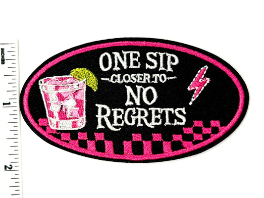 One Sip Closer to No Regrets checkered - Embroidered DIY Iron on patch 3”