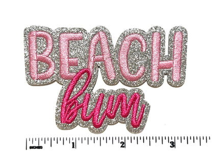 Beach Bum - Embroidered Iron on patch with silver glitter