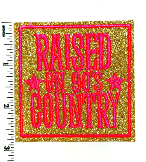 Raised on 90's Country Glitter Patch – Embroidered Iron-On DIY Applique