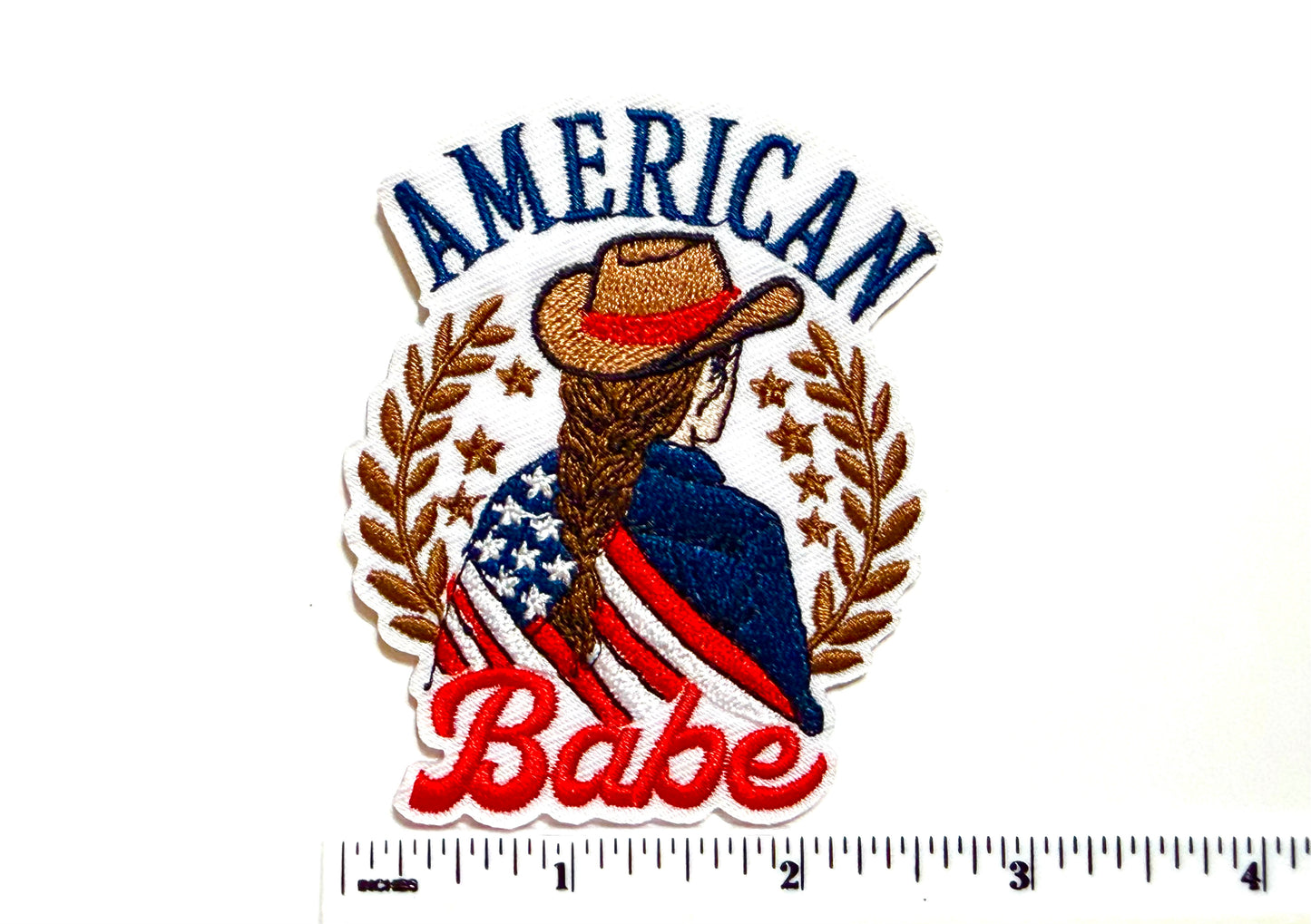 American Babe patch - Embroidered Iron On Patch 3.25”
