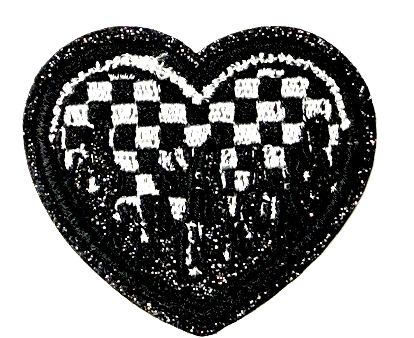 Checkered Hearts with Flames and glitter borders Iron On Patches 2”