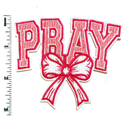 Pray with bow patch - Embroidered DIY Iron on patch