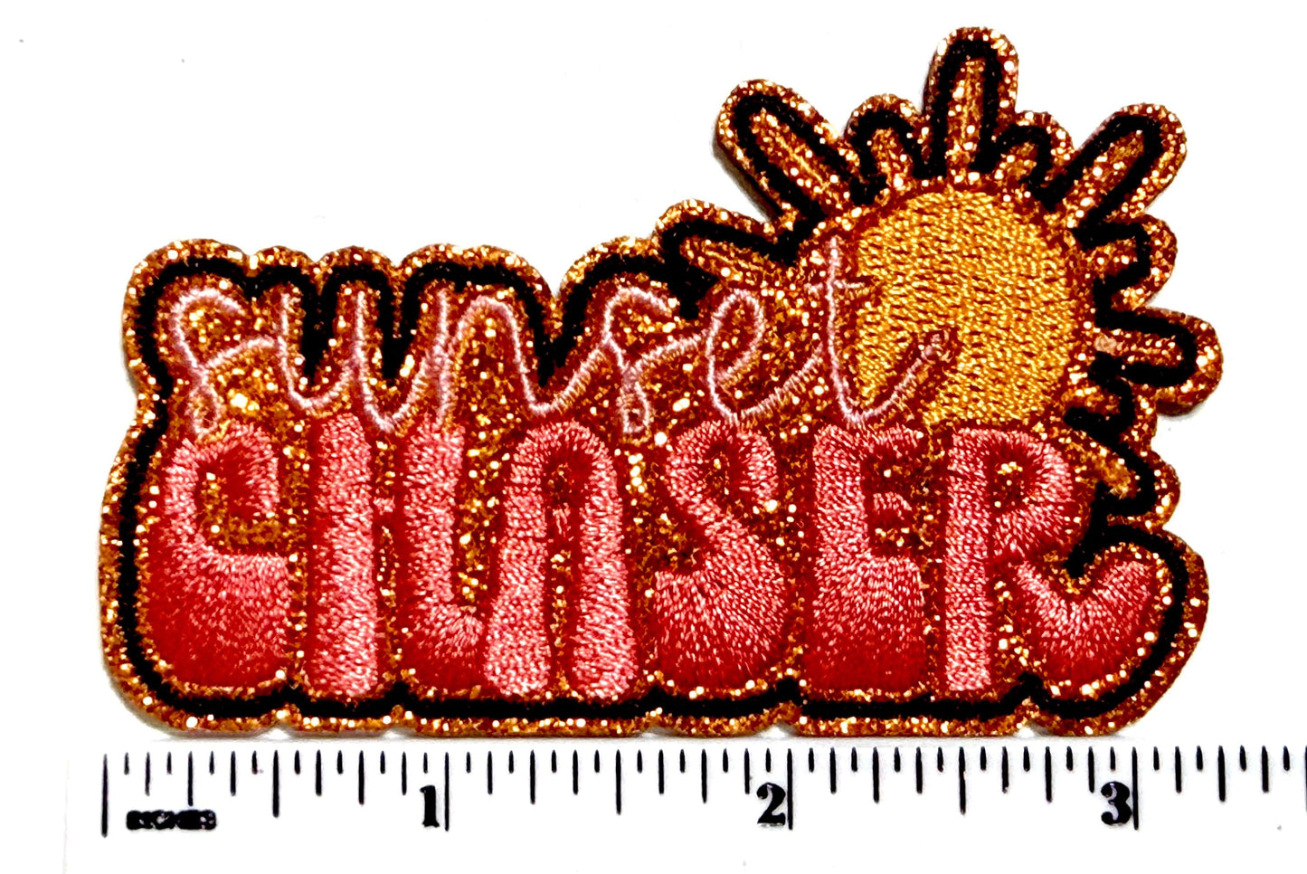 Sunset Chaser patch - Embroidered DIY Iron on patch with glitter