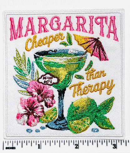 Margarita, cheaper than therapy - Embroidered Iron on patch 3.25