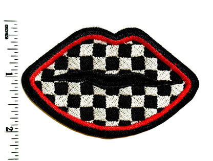Checkered Lips Patches - Embroidered Iron-On patch