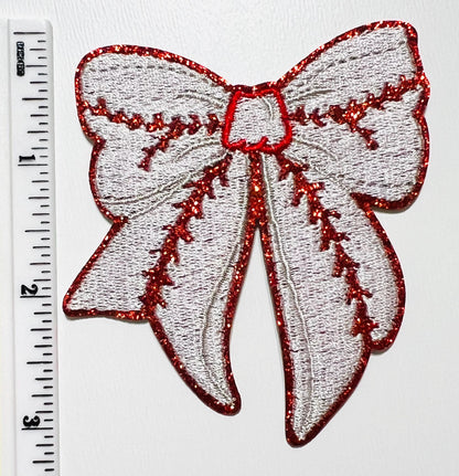 Baseball Bows - Embroidered iron on Patches