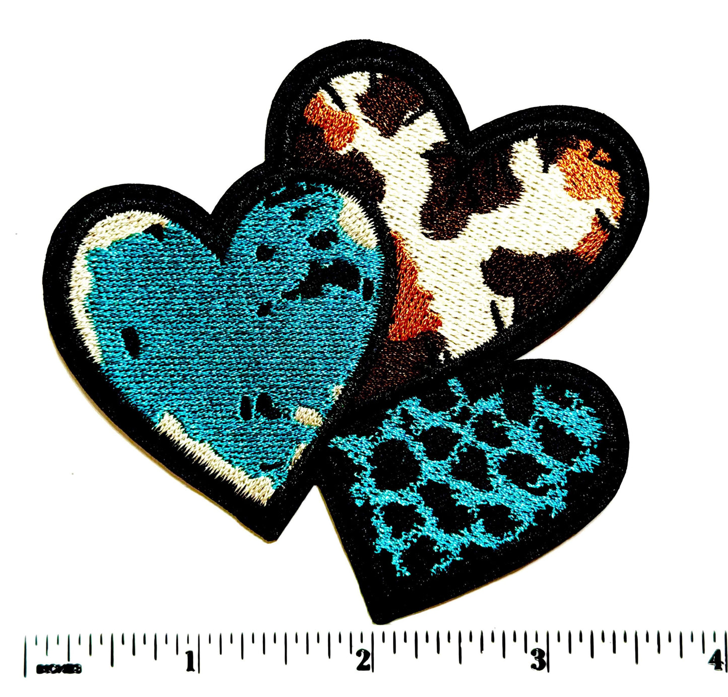Turquoise & Leopard Print patches, Hearts, Cross and Bow - Embroidered Iron On Patches