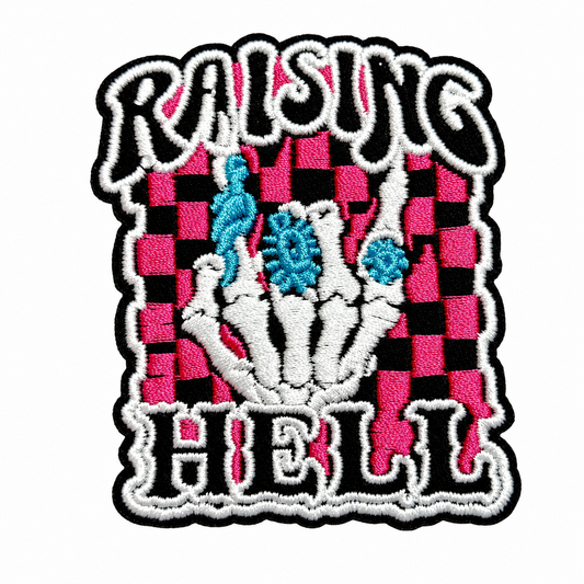Raising Hell checkered patch - Embroidered Iron On Patch 3”