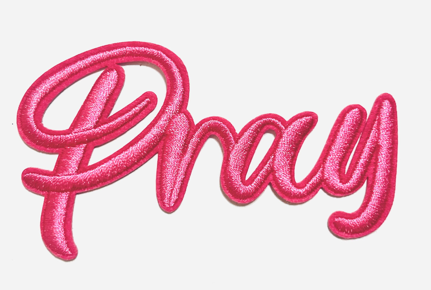 Pray raised letters in black, white or pink patch - Embroidered Iron on patch