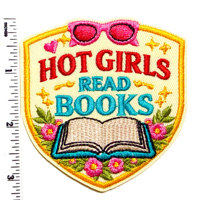 Hot Girls Read Books patch - Embroidered Iron On Patch 3.25”