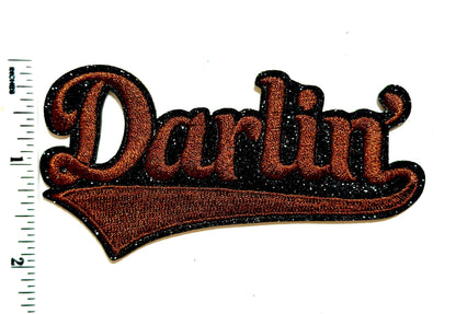 Darlin’ patch - Embroidered Iron on patch with black glitter