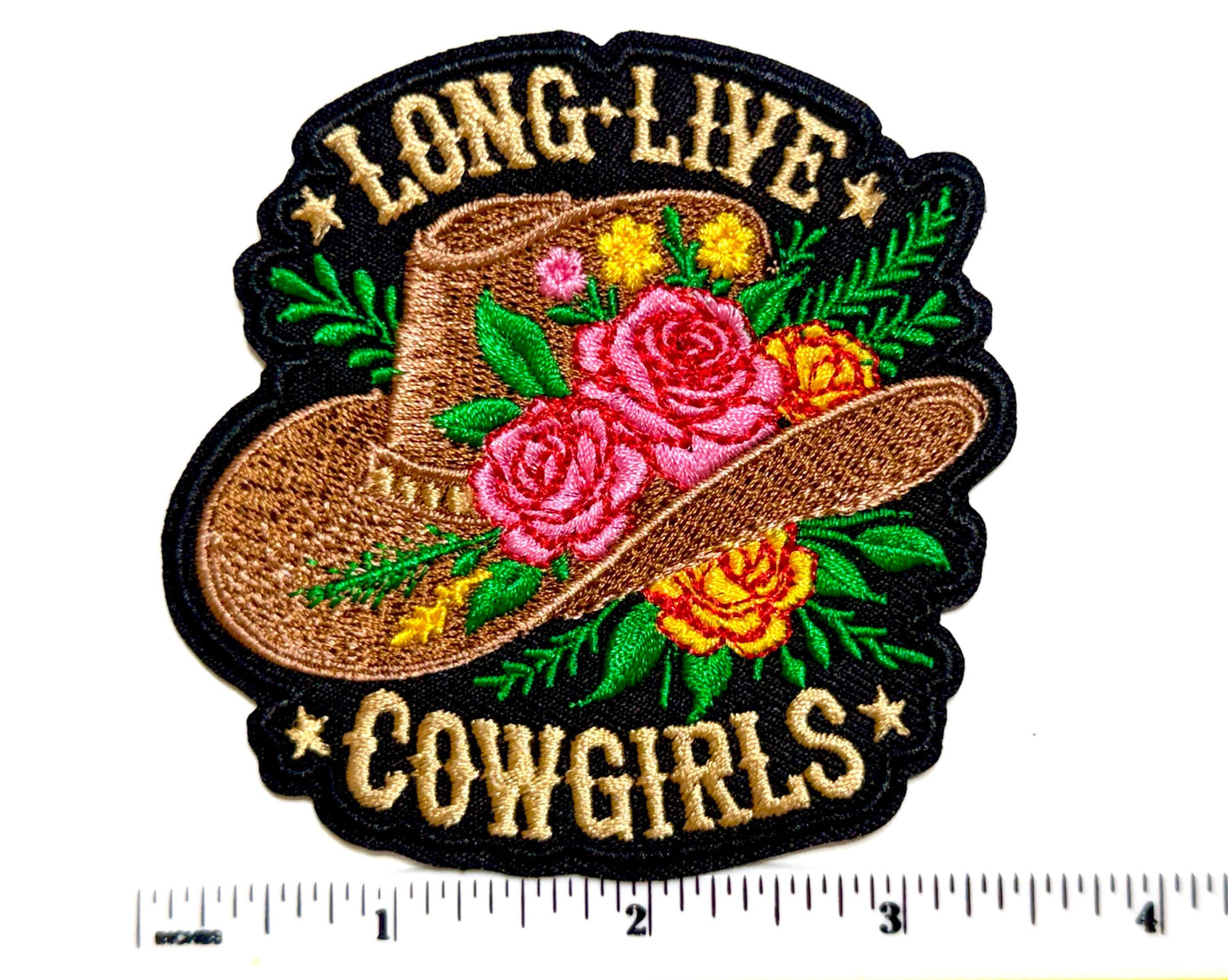 Long Live Cowgirls roses patch - Embroidered DIY Iron on patch