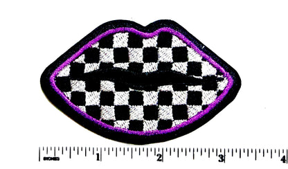 Checkered Lips Patches - Embroidered Iron-On patch