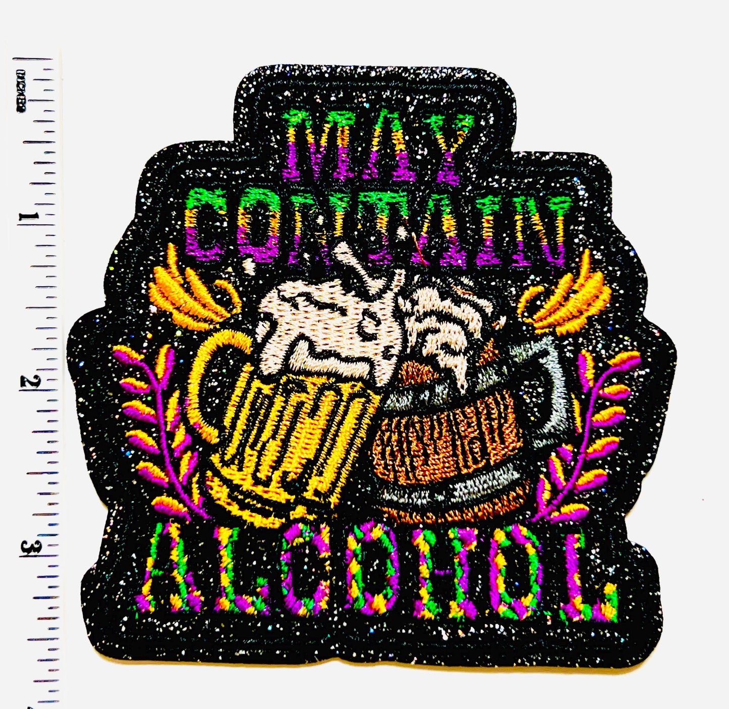 Mardi Gras May Contain Alcohol patch - Embroidered DIY Iron on patch