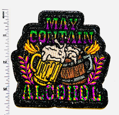 Mardi Gras May Contain Alcohol patch - Embroidered DIY Iron on patch