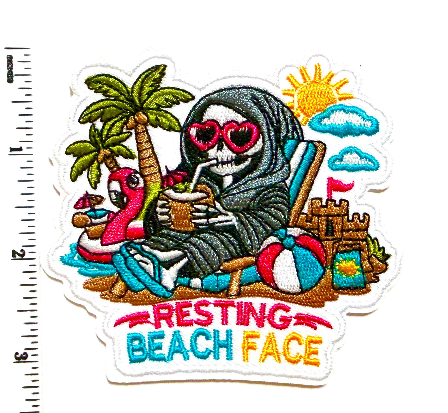 Resting Beach Face Skelly patch - Embroidered DIY Iron on patch