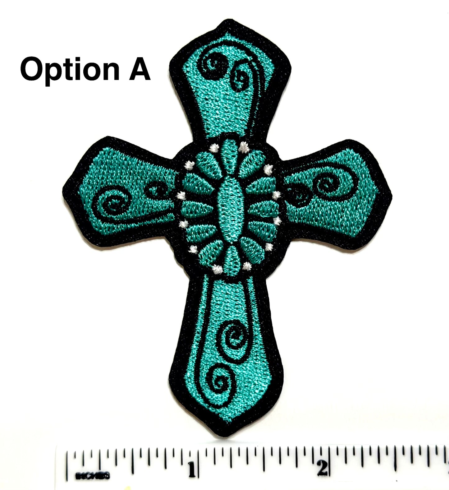 Turquoise Crosses - Embroidered Iron On Patches 3”