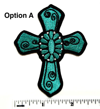 Turquoise Crosses - Embroidered Iron On Patches 3”