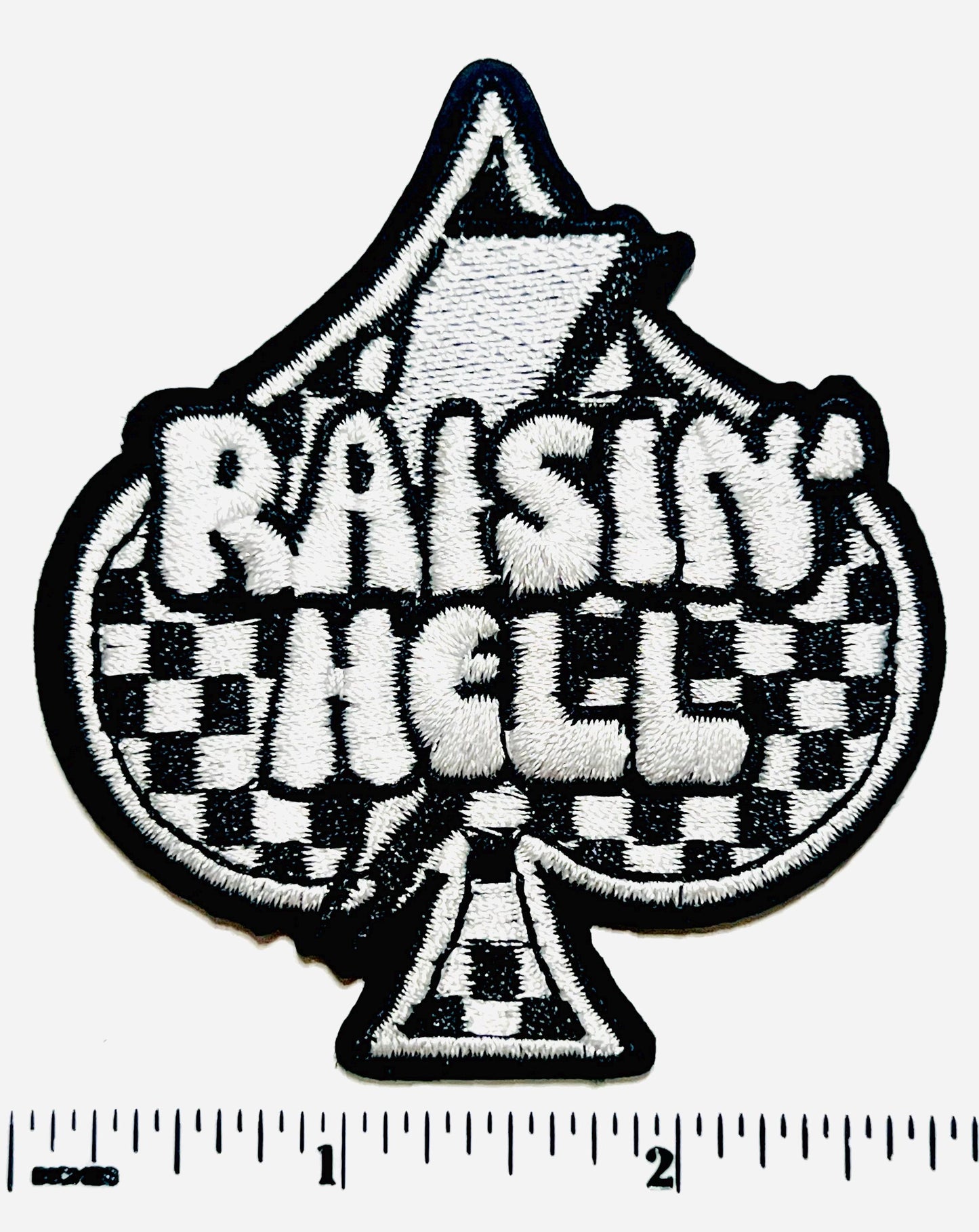 Raisin’ Hell Checkered Spades Lightning Bolt patch - Embroidered Iron on patch