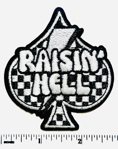 Raisin’ Hell Checkered Spades Lightning Bolt patch - Embroidered Iron on patch