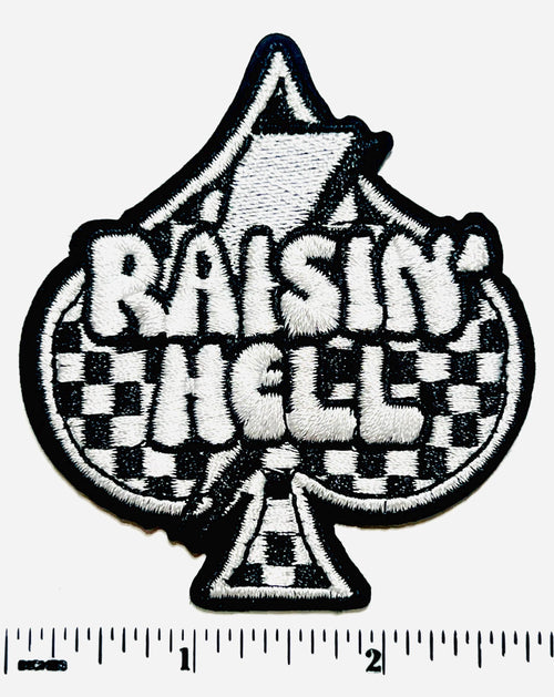 Raisin’ Hell Checkered Spades Lightning Bolt patch - Embroidered Iron on patch