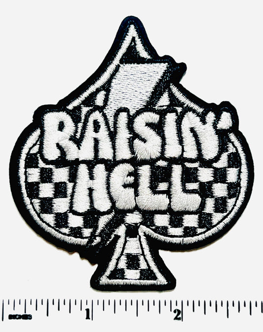 Raisin’ Hell Checkered Spades Lightning Bolt patch - Embroidered Iron on patch