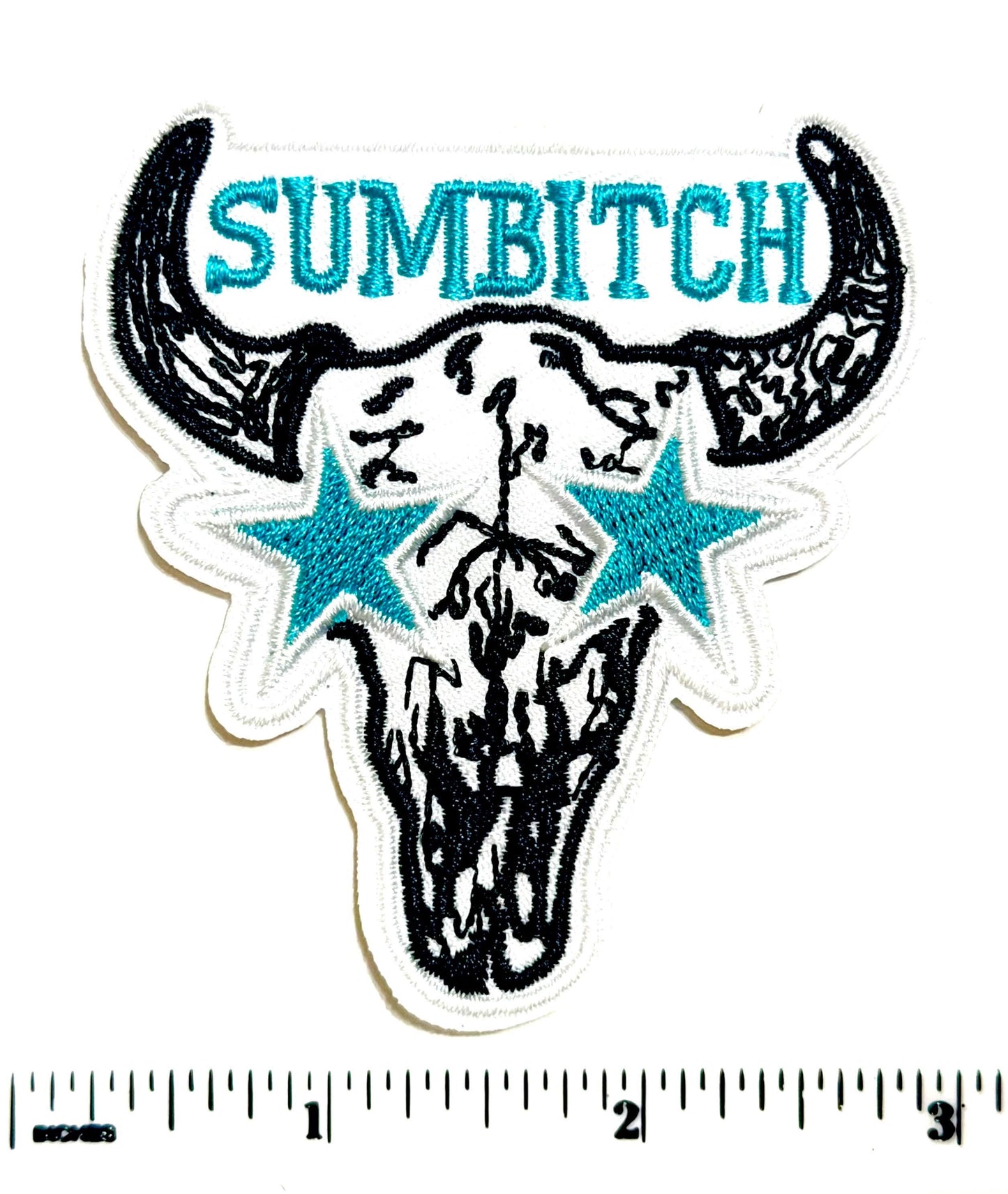 Cow skull star eyes Sumbitch Country patch - Embroidered Iron on patch 3”