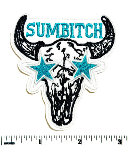 Cow skull star eyes Sumbitch Country patch - Embroidered Iron on patch 3”