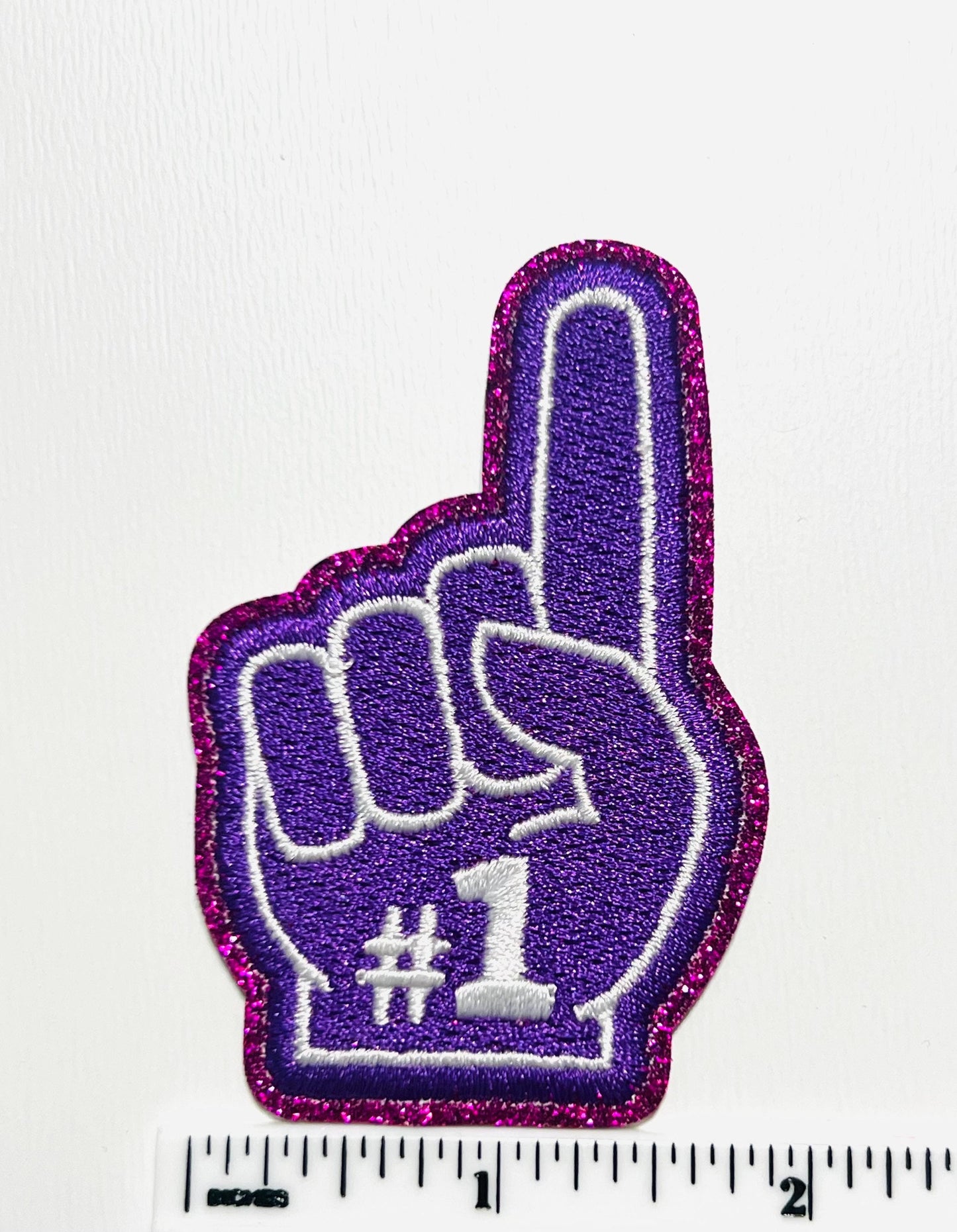Finger #1 - Embroidered Iron on patch with glitter