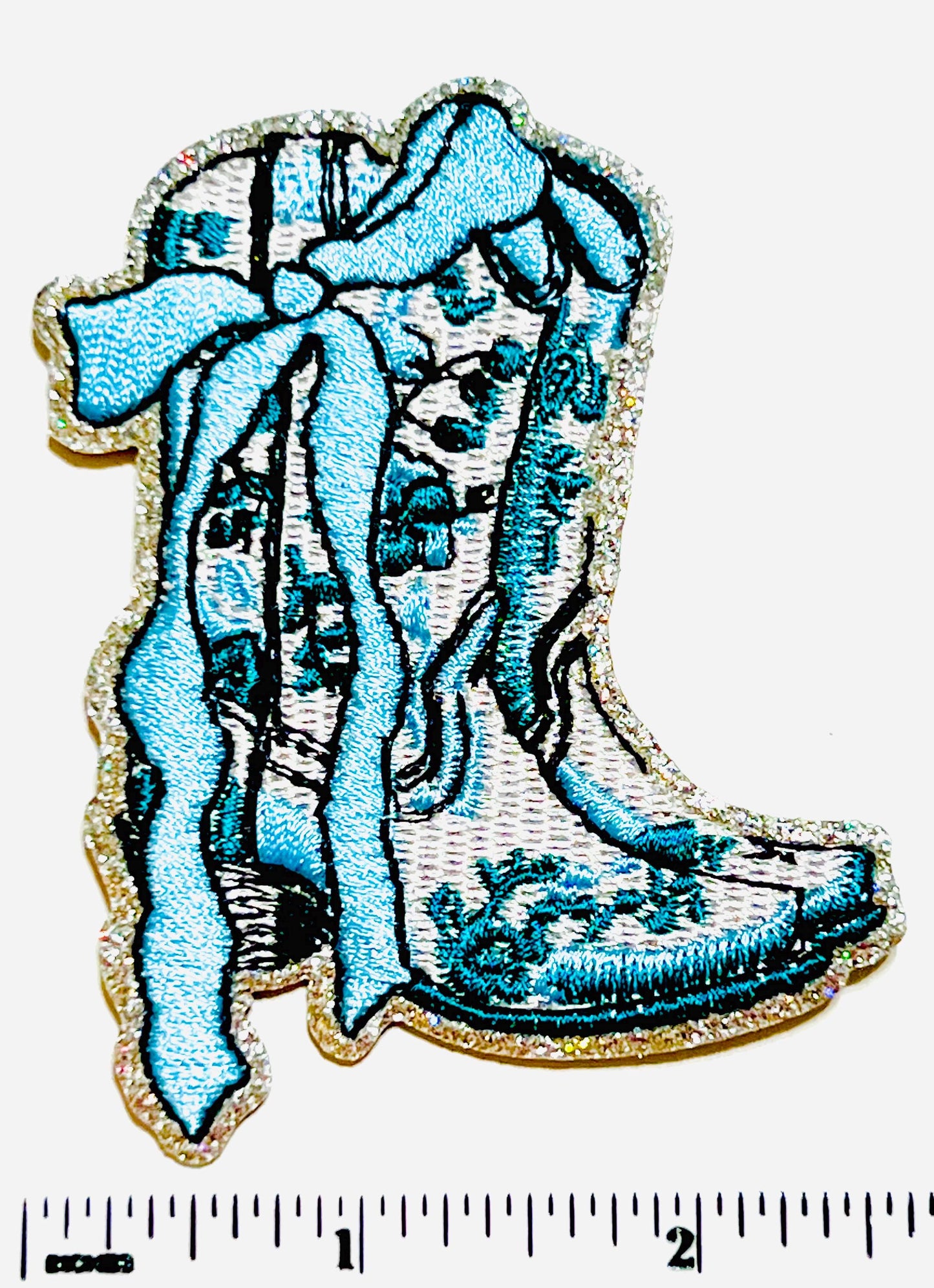 Cowgirl Boot patches - Embroidered DIY Iron on patch with bow and glitter
