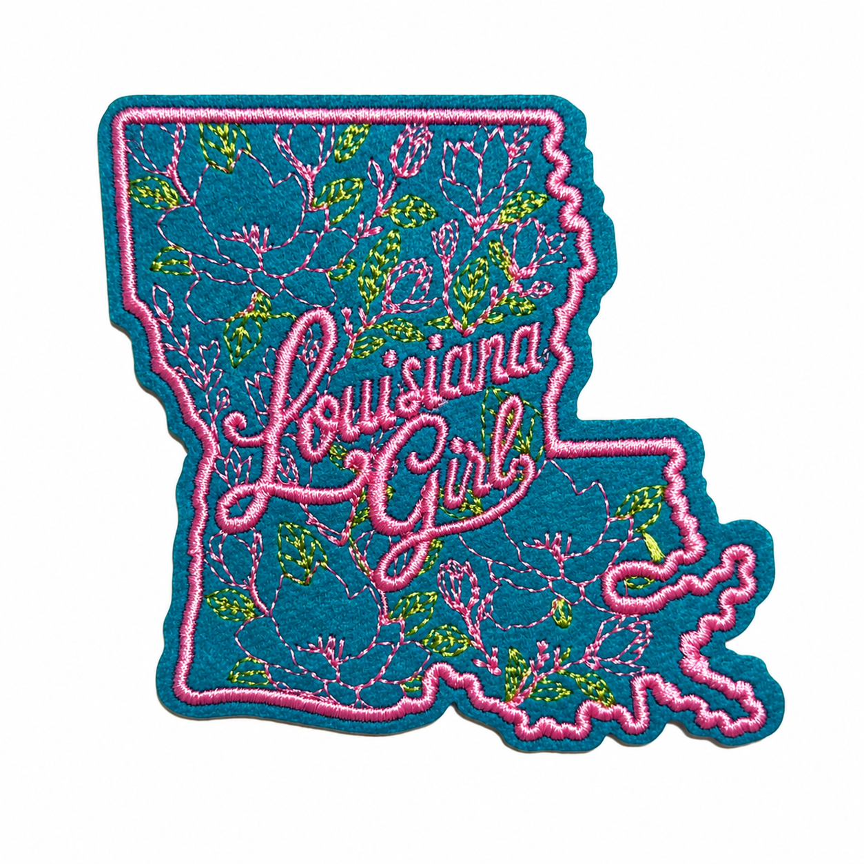 Louisiana Girl patch - Embroidered Iron On Leatherette patch 3.5”