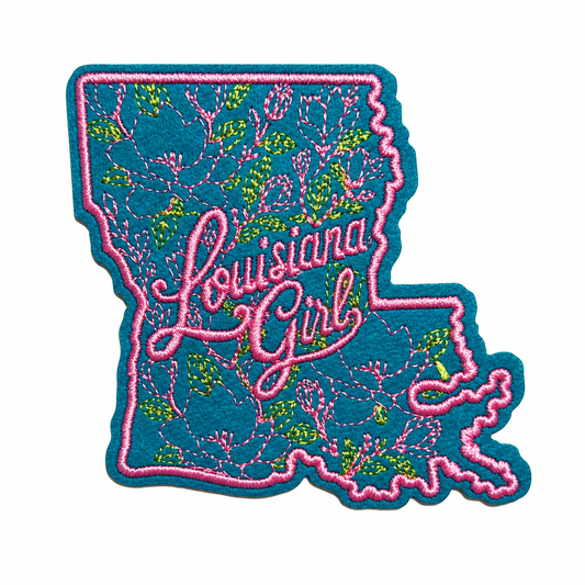 Louisiana Girl patch - Embroidered Iron On Leatherette patch 3.5”