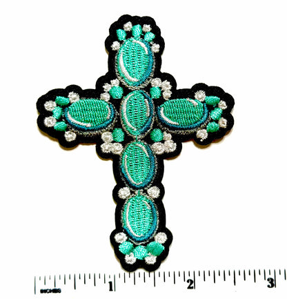Turquoise Crosses - Embroidered Iron On Patches 3”