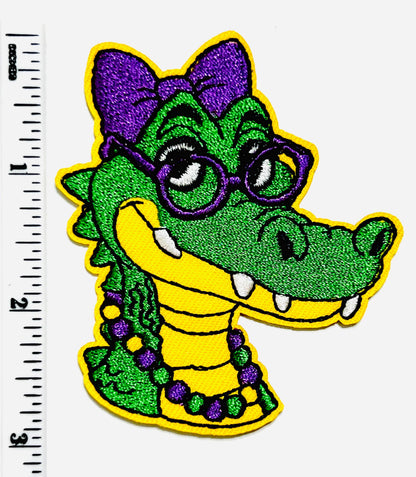 Mardi Gras Alligator patch- 3” Embroidered