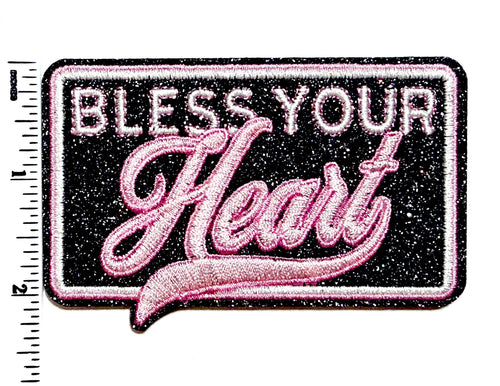 Bless Your Heart patch - Embroidered DIY Iron on patch with glitter