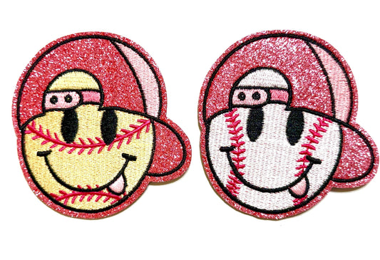 Baseball Softball Smile Emoji – Pink Glitter Hat 3.5”