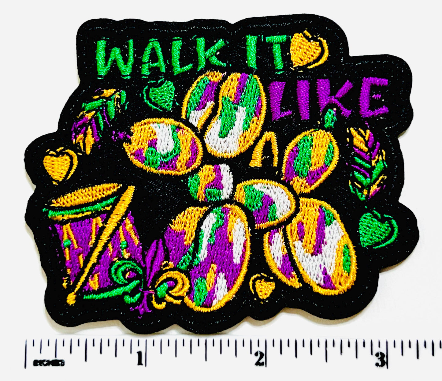 Mardi Gras Walk it Like a Dog patch - Embroidered DIY Iron on patch