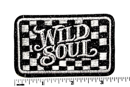 Wild Soul checkered Embroidered Iron On Patch 3.25”