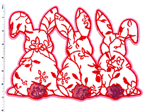 Easter Bunny trio shirt patch - Chenille & sequins DIY Iron on patch